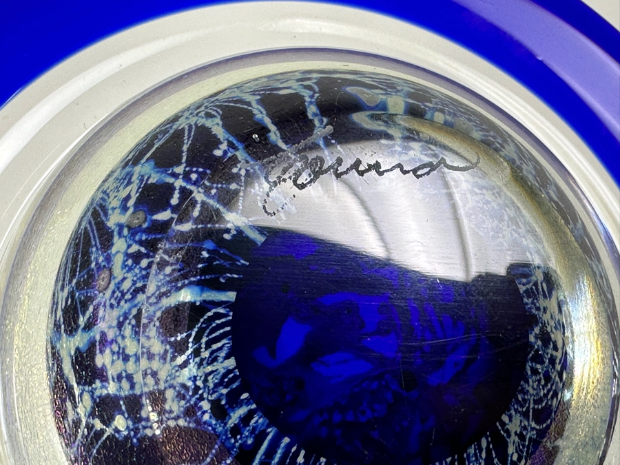 Vintage Correia Tilted Ringed Blue Planet Paperweight 6'W X 3'H [Photo 8]