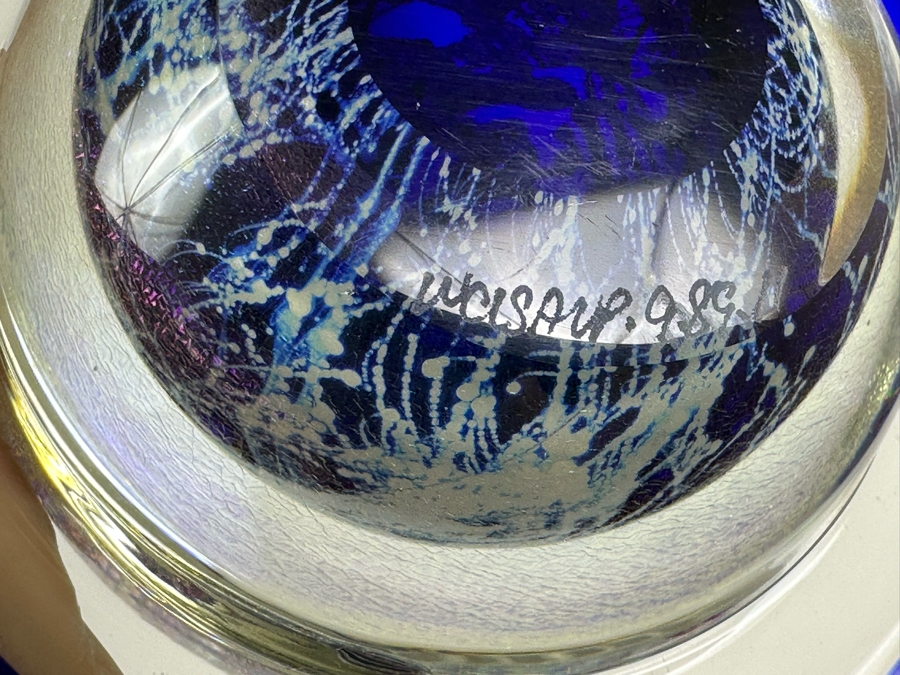 Vintage Correia Tilted Ringed Blue Planet Paperweight 6'W X 3'H [Photo 9]