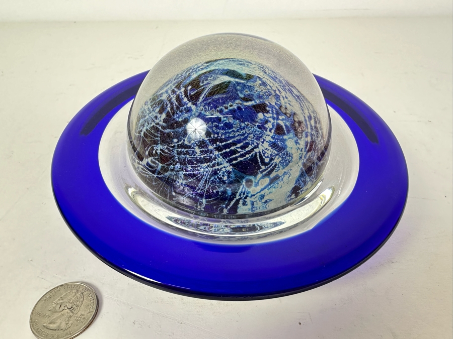 Vintage Correia Tilted Ringed Blue Planet Paperweight 6'W X 3'H [Photo 2]