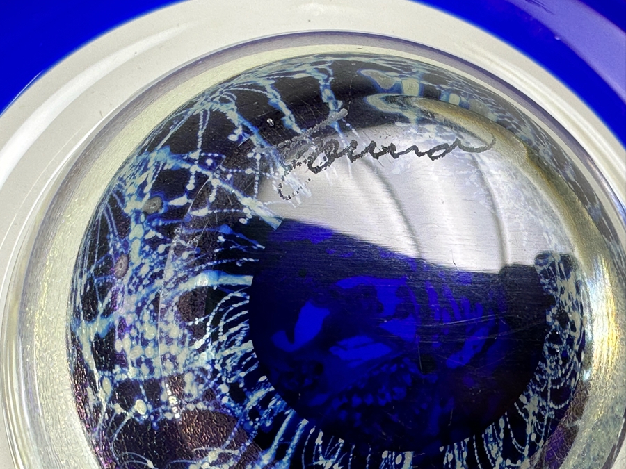 Vintage Correia Tilted Ringed Blue Planet Paperweight 6'W X 3'H [Photo 7]