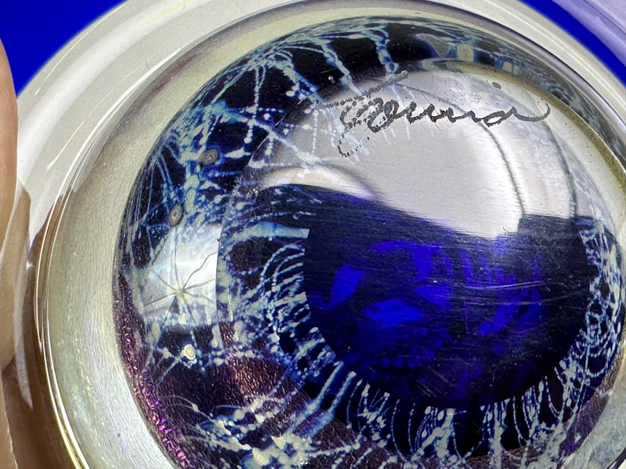 Vintage Correia Tilted Ringed Blue Planet Paperweight 6'W X 3'H [Photo 11]