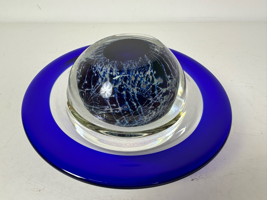 Vintage Correia Tilted Ringed Blue Planet Paperweight 6'W X 3'H [Photo 6]