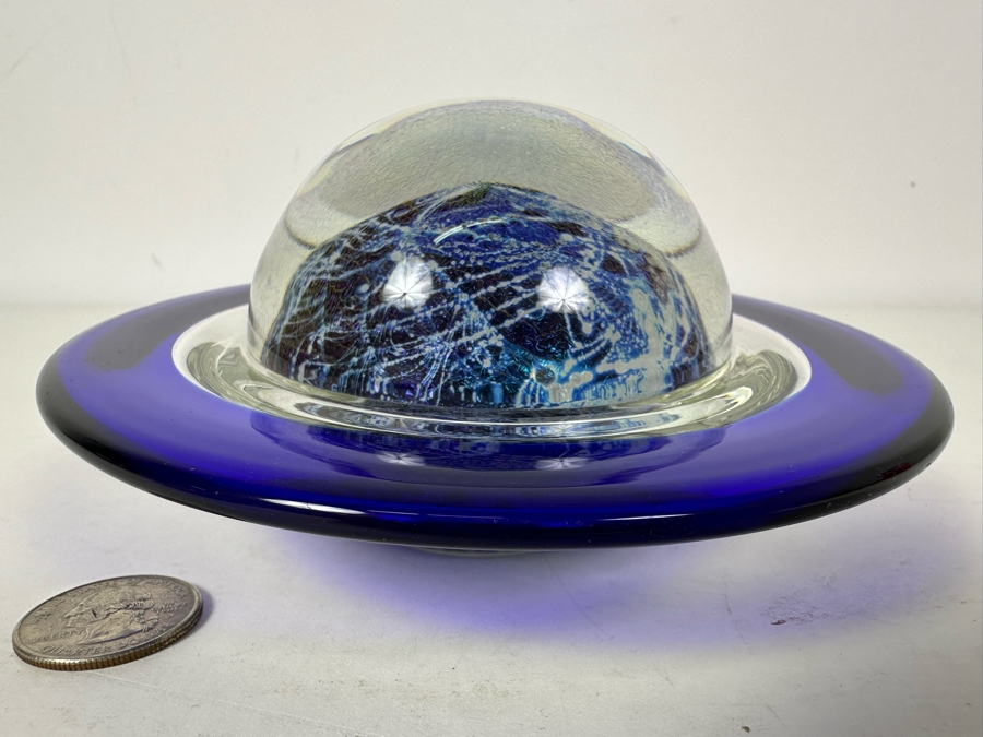 Vintage Correia Tilted Ringed Blue Planet Paperweight 6'W X 3'H [Photo 3]