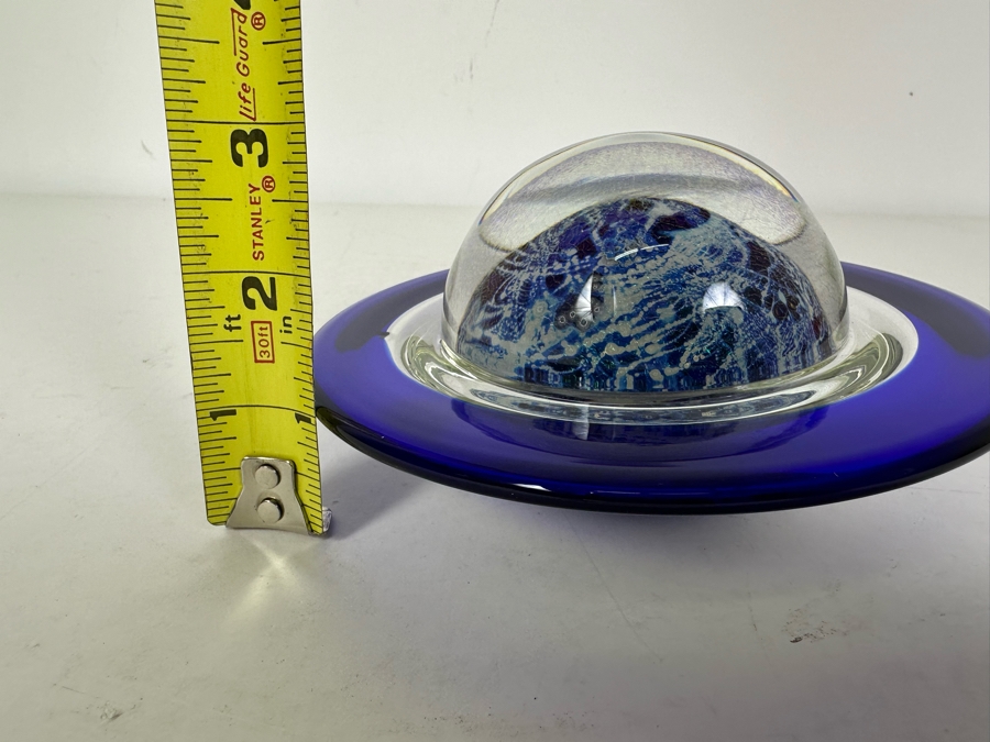 Vintage Correia Tilted Ringed Blue Planet Paperweight 6'W X 3'H [Photo 15]