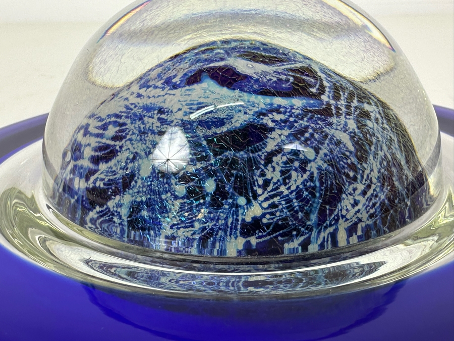Vintage Correia Tilted Ringed Blue Planet Paperweight 6'W X 3'H [Photo 13]
