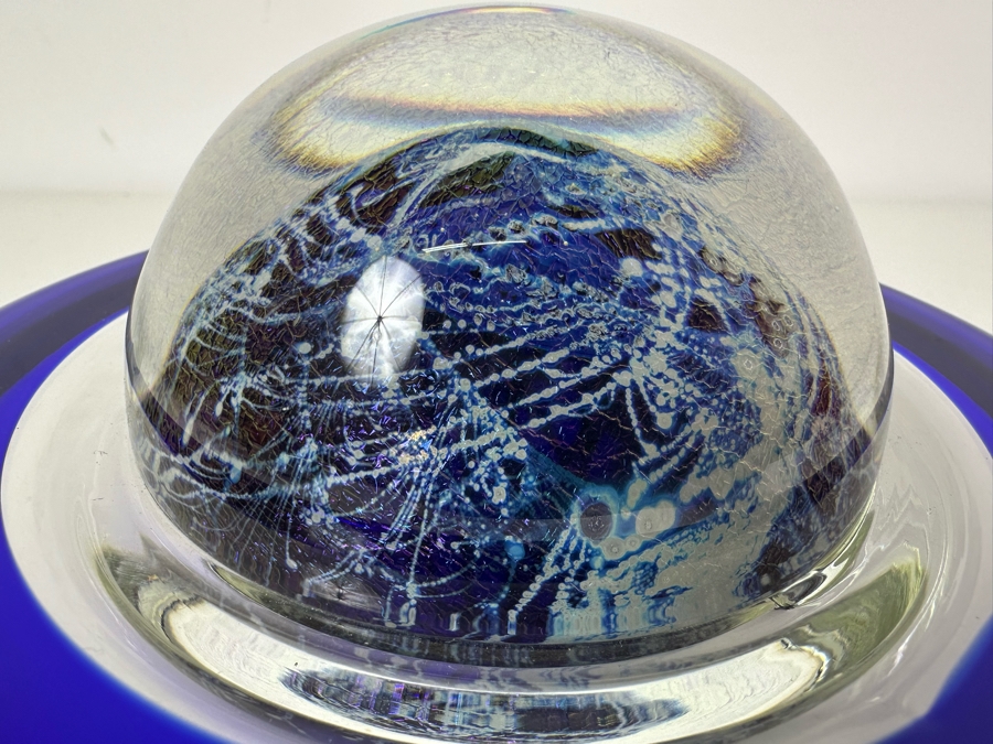 Vintage Correia Tilted Ringed Blue Planet Paperweight 6'W X 3'H [Photo 5]