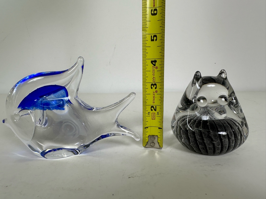 Vintage Swedish Marcolin Glass Fish & Owl Figurine 4'H [Photo 8]