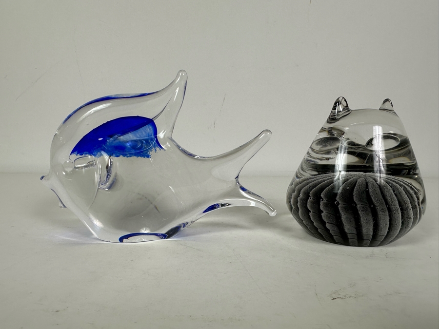 Vintage Swedish Marcolin Glass Fish & Owl Figurine 4'H [Photo 4]