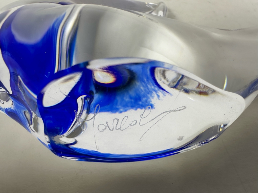 Vintage Swedish Marcolin Glass Fish & Owl Figurine 4'H [Photo 6]