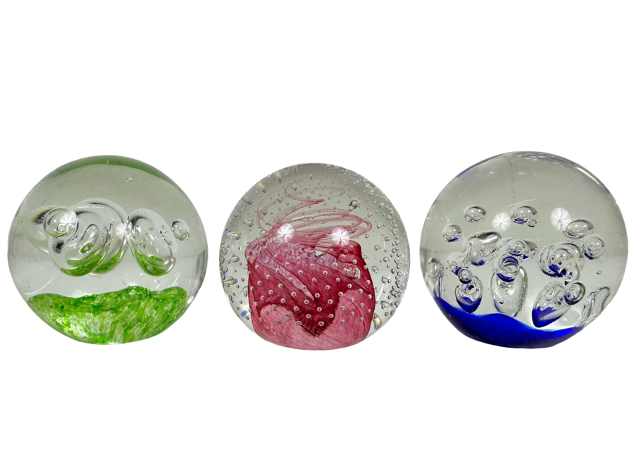 Three Glass Paperweights 3'H