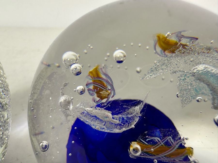 Pair Of Signed Art Glass Paperweights 3'H [Photo 4]
