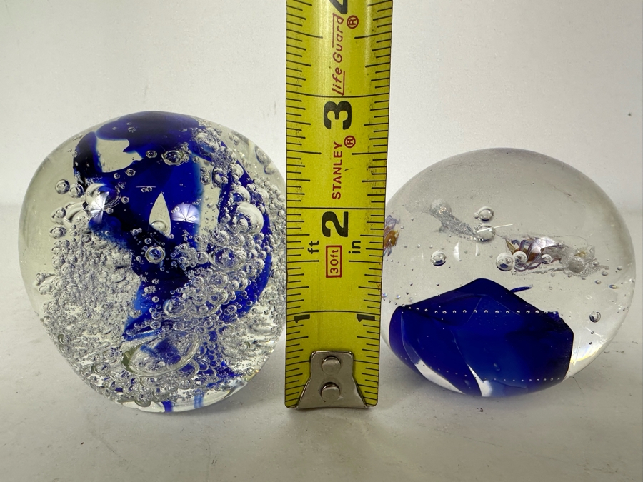 Pair Of Signed Art Glass Paperweights 3'H [Photo 15]