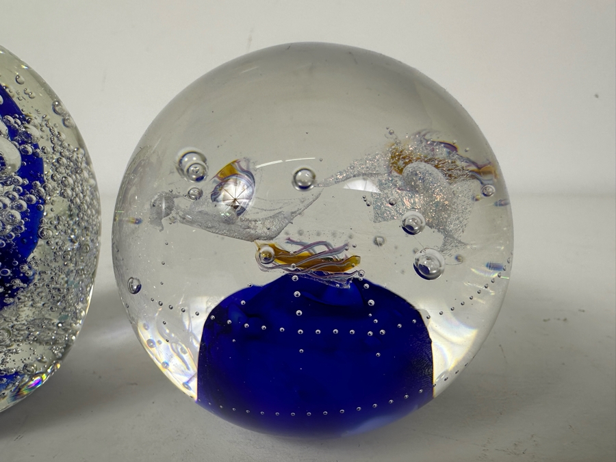 Pair Of Signed Art Glass Paperweights 3'H [Photo 2]