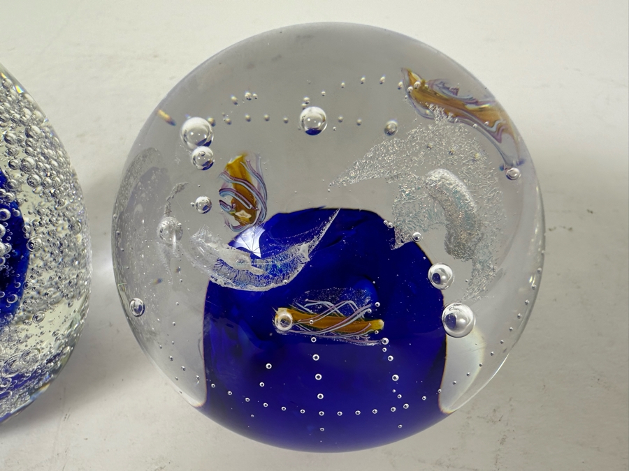 Pair Of Signed Art Glass Paperweights 3'H [Photo 5]