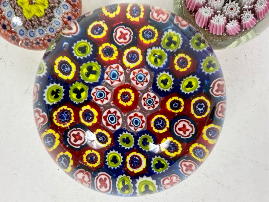 Three Vintage Millefiori Glass Paperweights 2.75'H [Photo 2]