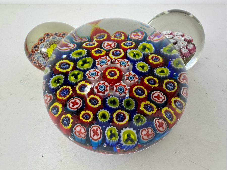 Three Vintage Millefiori Glass Paperweights 2.75'H [Photo 3]
