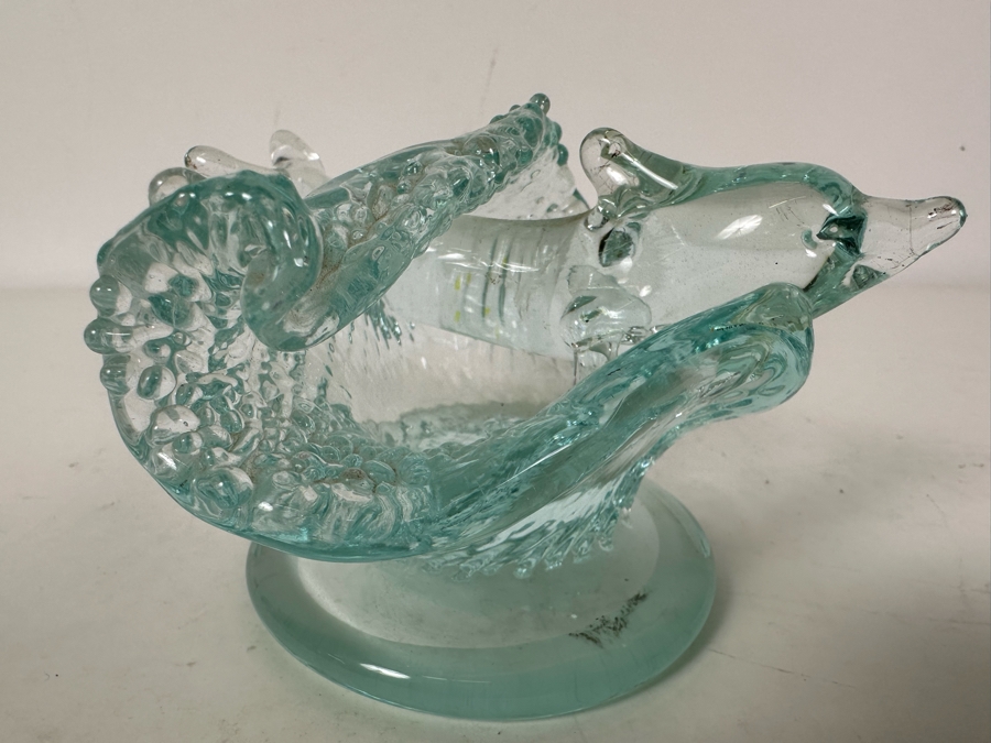 Vintage Signed Chris Funk Pheonix Studios Art Glass Dolphin Riding Wave Figurine 5.5'W X 5.5'D X 3.5'H [Photo 4]