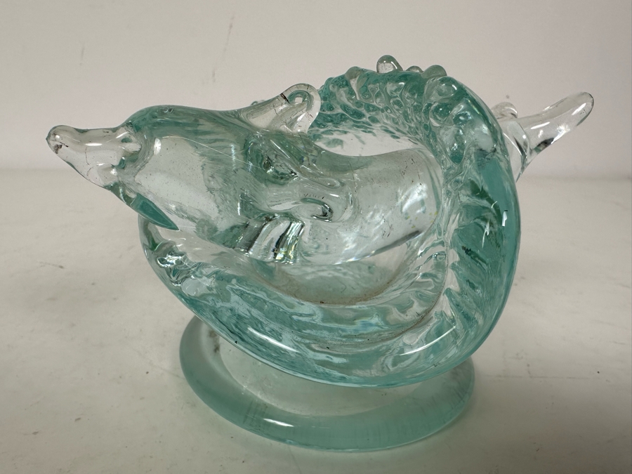 Vintage Signed Chris Funk Pheonix Studios Art Glass Dolphin Riding Wave Figurine 5.5'W X 5.5'D X 3.5'H [Photo 7]