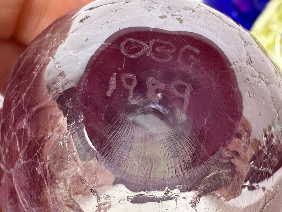 Waterford Glass Egg Paperweight, OBG Art Glass Egg Paperweight And Pair Of Signed Art Glass Paperweights (One With $54 Price Tag) [Photo 7]