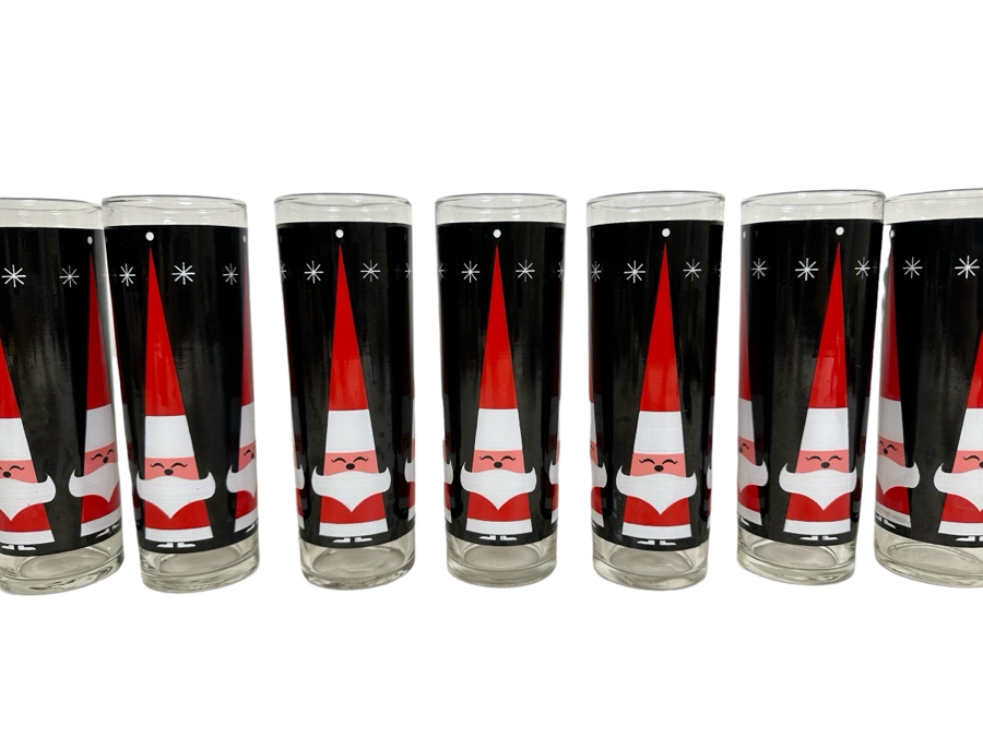 Seven Vintage Libbey Glass Company Holt-Howard Santa Claus Barware Glasses 7'H