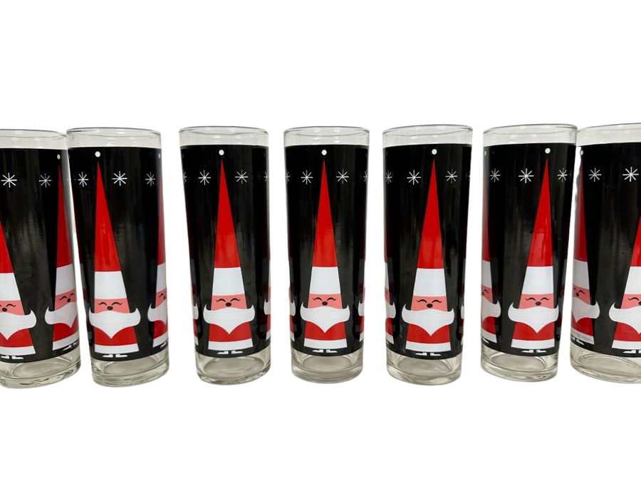 Seven Vintage Libbey Glass Company Holt-Howard Santa Claus Barware Glasses 7'H [Photo 1]