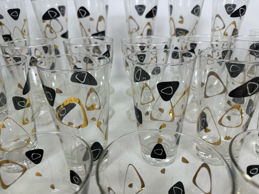 Large Set Of Mid-Century Atomic Federal Glass Glassware Barware Glasses 36 Pieces [Photo 3]