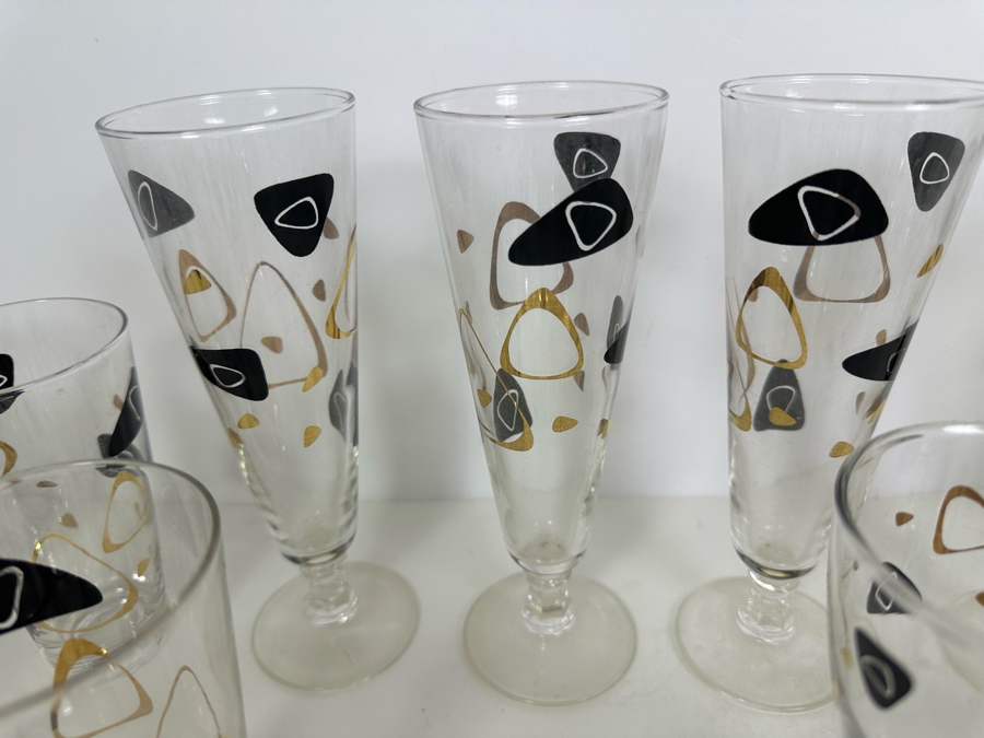 Large Set Of Mid-Century Atomic Federal Glass Glassware Barware Glasses 36 Pieces [Photo 5]