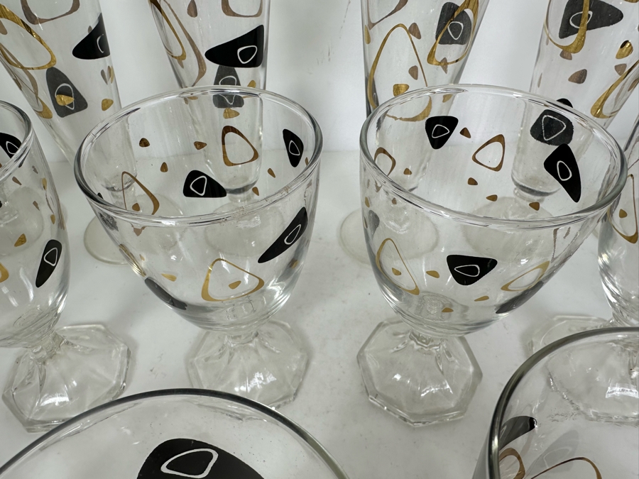 Large Set Of Mid-Century Atomic Federal Glass Glassware Barware Glasses 36 Pieces [Photo 4]