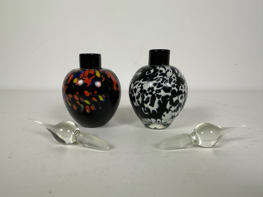 Pair Of Vintage Signed Art Glass Perfume Bottles With Stoppers 7'H [Photo 6]