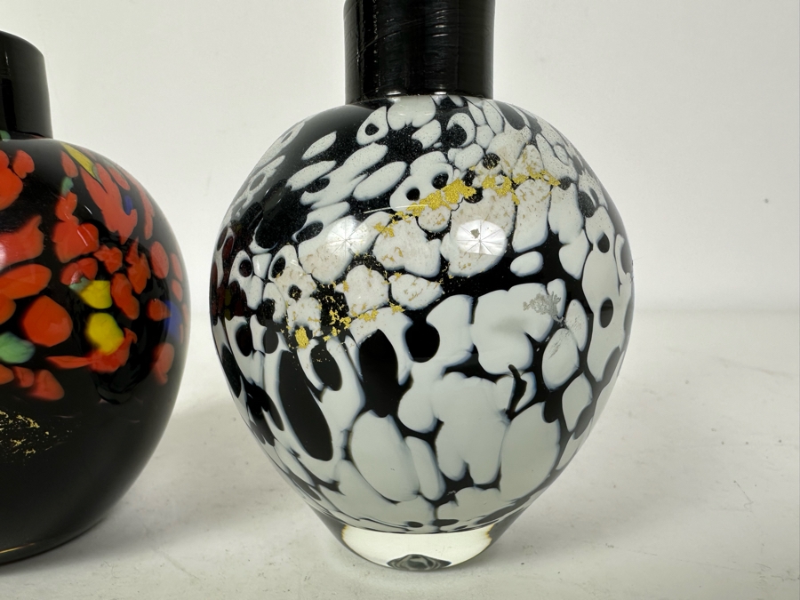 Pair Of Vintage Signed Art Glass Perfume Bottles With Stoppers 7'H [Photo 3]