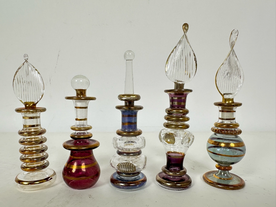 Five Vintage Miniature Handblown Egyptian Glass Perfume Bottles 4'H [Photo 3]