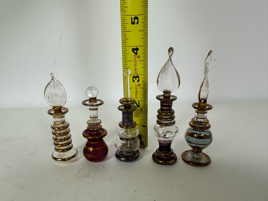 Five Vintage Miniature Handblown Egyptian Glass Perfume Bottles 4'H [Photo 8]