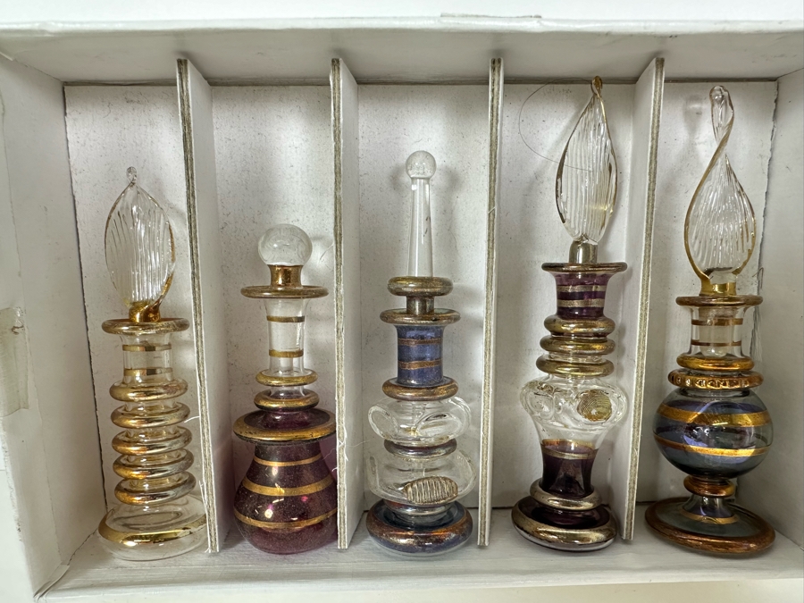 Five Vintage Miniature Handblown Egyptian Glass Perfume Bottles 4'H [Photo 2]