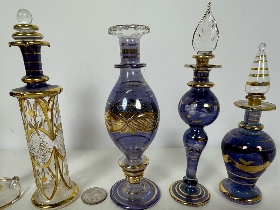 Five Vintage Handblown Egyptian Glass Perfume Bottles 8'H [Photo 5]
