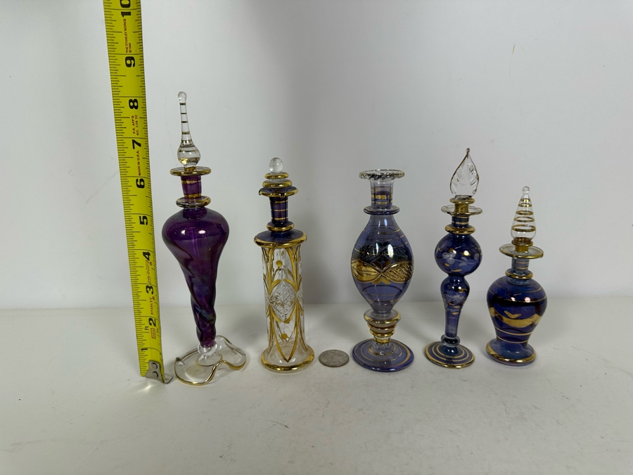 Five Vintage Handblown Egyptian Glass Perfume Bottles 8'H [Photo 10]