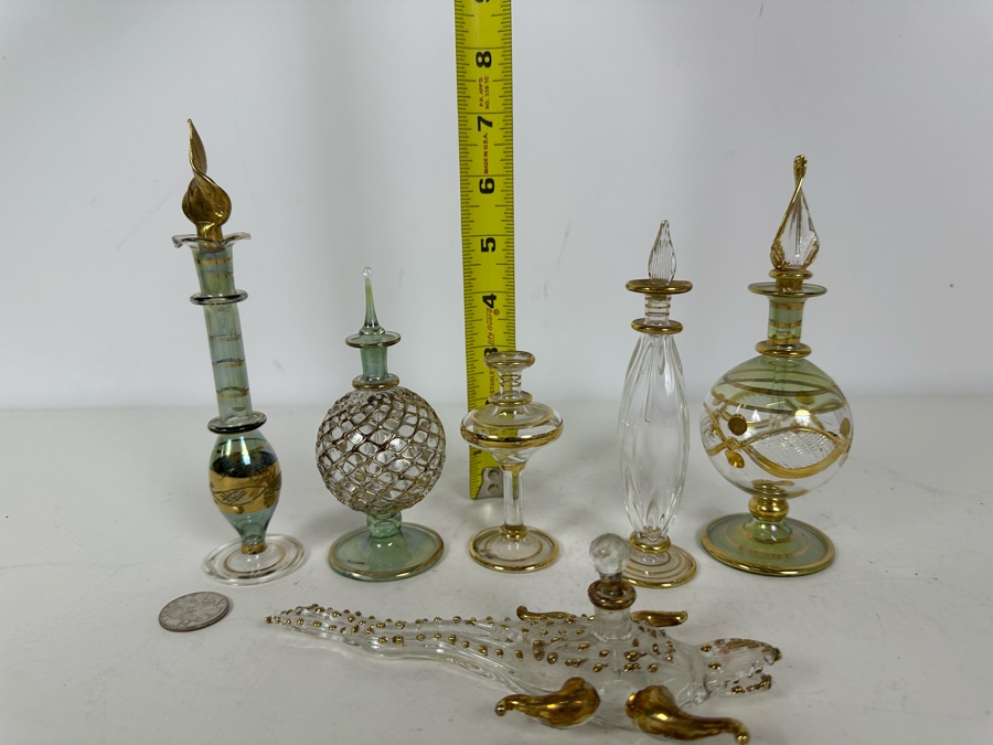 Six Vintage Handblown Egyptian Glass Perfume Bottles 7'H [Photo 9]