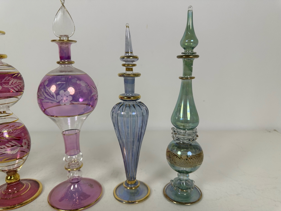 Six Vintage Handblown Egyptian Glass Perfume Bottles 10'H	 [Photo 2]