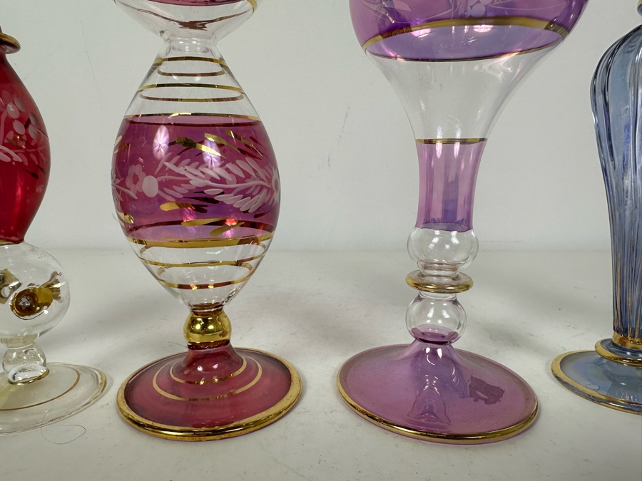 Six Vintage Handblown Egyptian Glass Perfume Bottles 10'H	 [Photo 4]