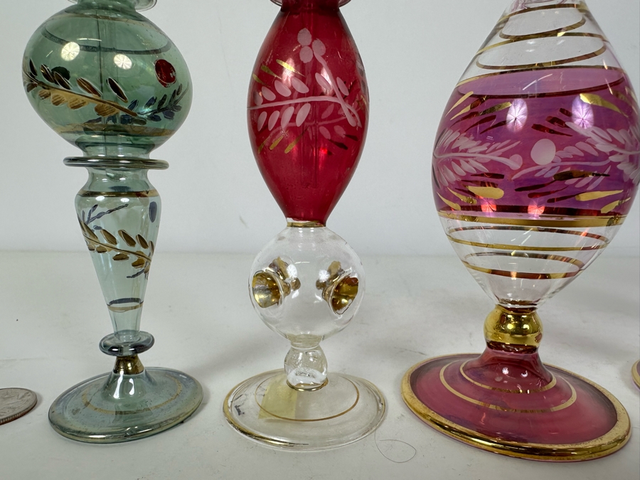 Six Vintage Handblown Egyptian Glass Perfume Bottles 10'H	 [Photo 5]