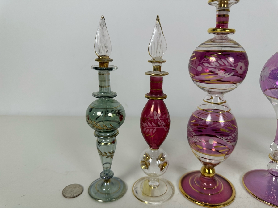 Six Vintage Handblown Egyptian Glass Perfume Bottles 10'H	 [Photo 6]