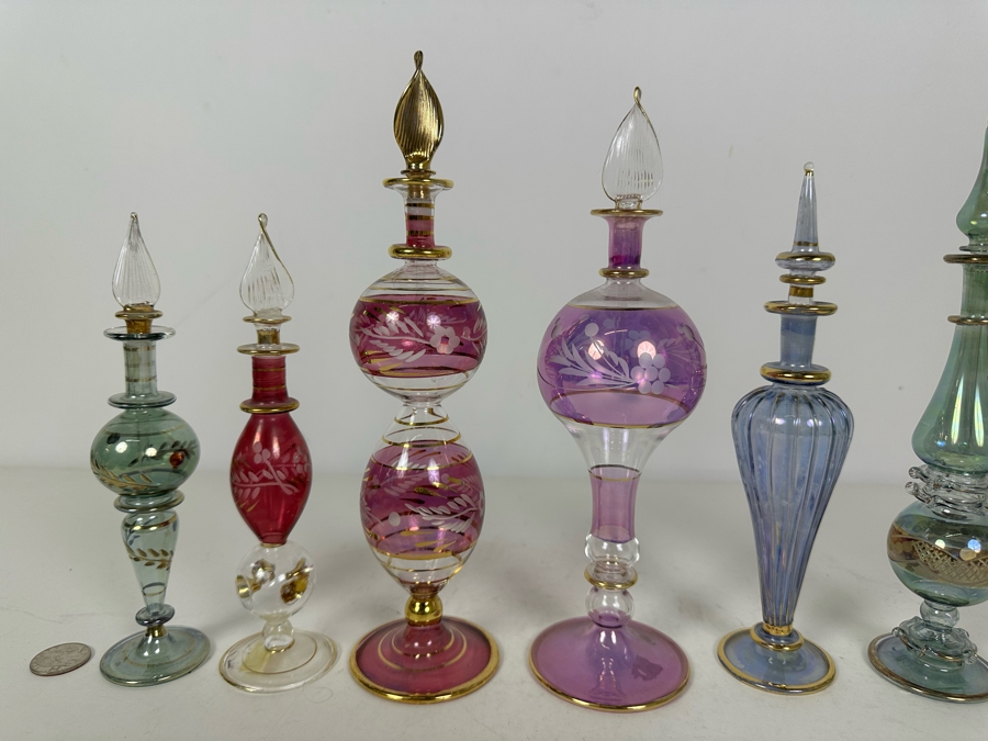 Six Vintage Handblown Egyptian Glass Perfume Bottles 10'H	 [Photo 3]