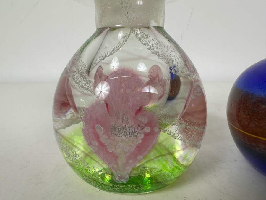 Pair Of Signed Art Glass Perfume Bottles 5.5'H [Photo 3]