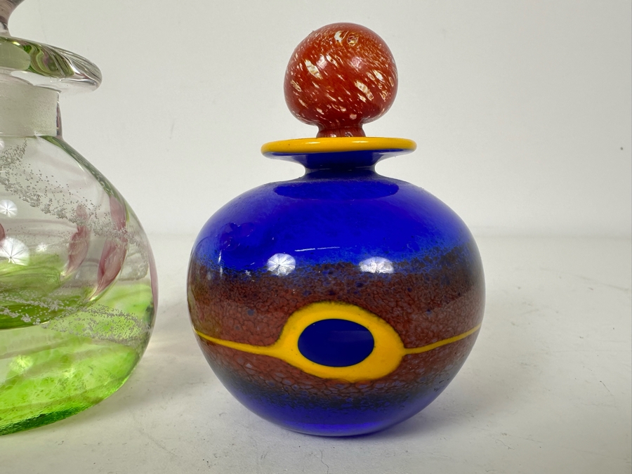 Pair Of Signed Art Glass Perfume Bottles 5.5'H [Photo 2]