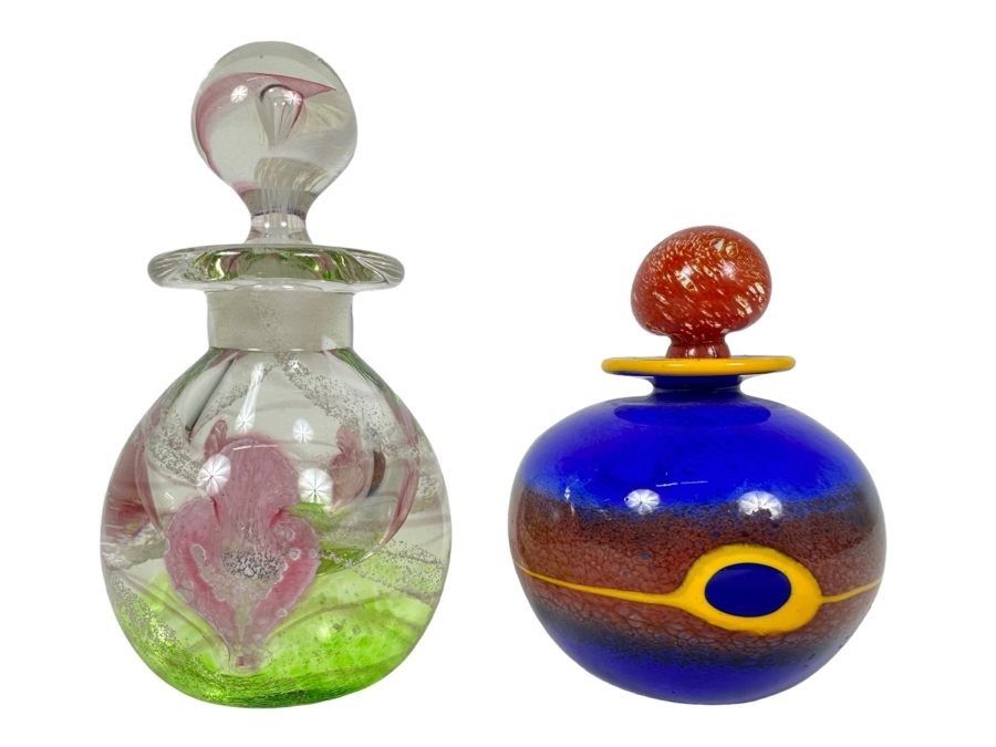 Pair Of Signed Art Glass Perfume Bottles 5.5'H [Photo 1]