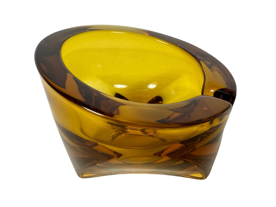 Vintage Mid-Century Amber Glass Ashtray 4'W X 2.5'H [Photo 1]