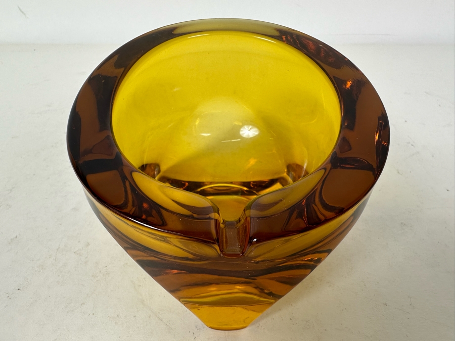 Vintage Mid-Century Amber Glass Ashtray 4'W X 2.5'H [Photo 3]