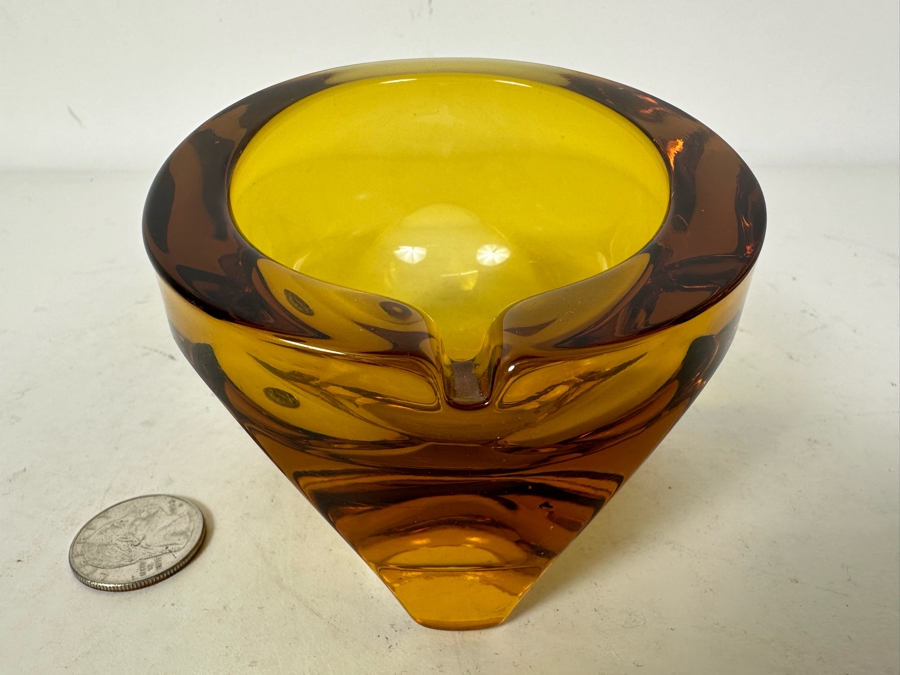 Vintage Mid-Century Amber Glass Ashtray 4'W X 2.5'H [Photo 2]