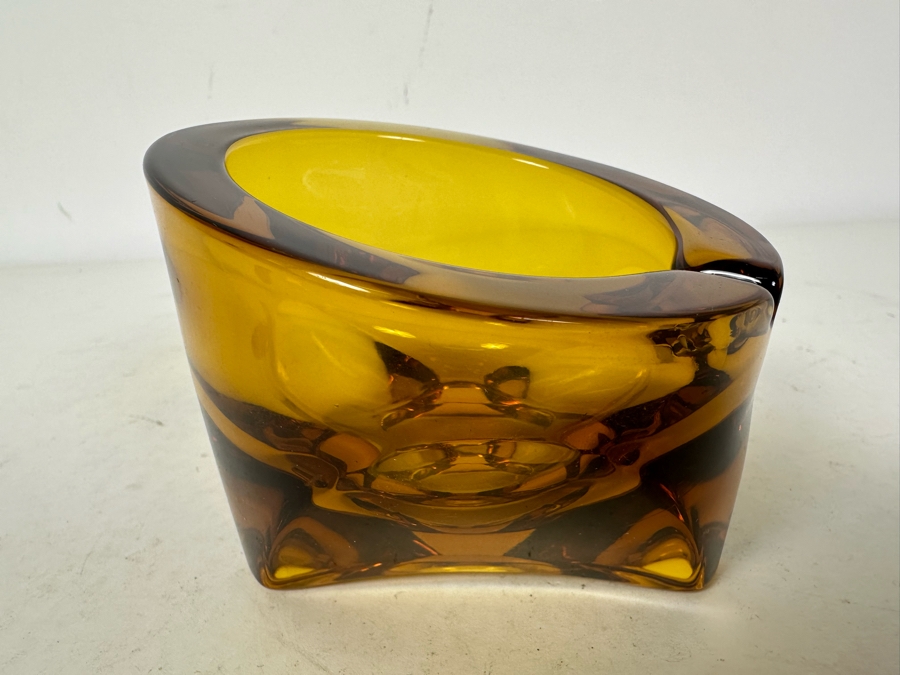 Vintage Mid-Century Amber Glass Ashtray 4'W X 2.5'H [Photo 5]