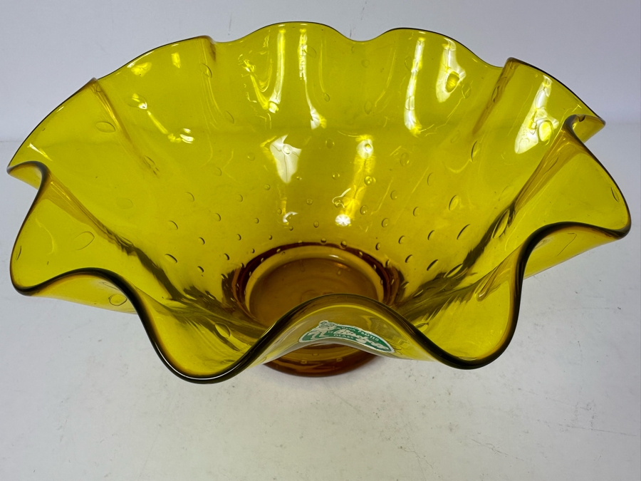 Vintage Mid-Century Modern Bischoff Glass Yellow Ruffled Bowl 9.5'W [Photo 4]