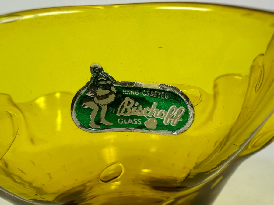 Vintage Mid-Century Modern Bischoff Glass Yellow Ruffled Bowl 9.5'W [Photo 8]